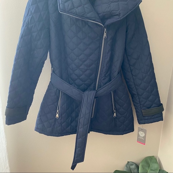 Vince Camuto Belted Quilted Jacket Blue Sz Small - Picture 3 of 12